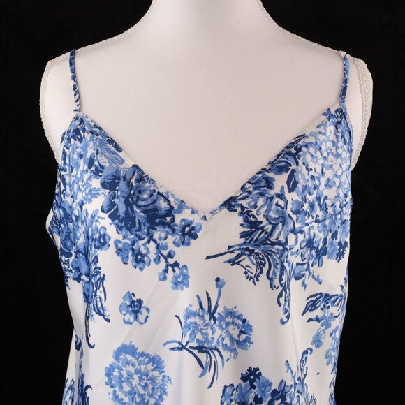 Cinq a Sept Chinoiserie Floral Satin Slip Dress, Blue and White, Size 6 - Picture 5 of 10